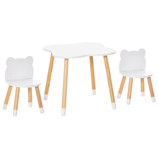 Bild 1 von HOMCOM 3-teiliges Kindertisch-Set bogenförmige Kindersitzgruppe Tisch mit 2 Stühlen MDF Tischbeine aus Kiefernholz Weiß+Naturholz 56 x 56 x 50 cm