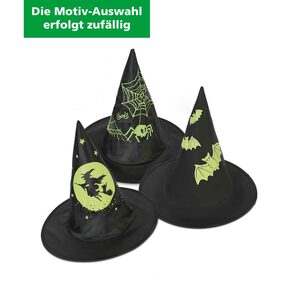 Hexenhut Glow in the Dark schwarz-grün (Motivauswahl erfolgt zufällig)
