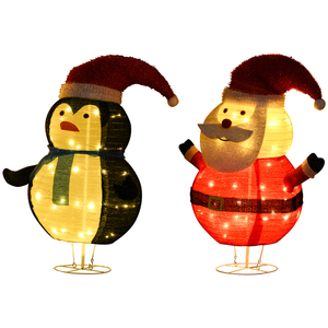 HOMCOM Weihnachtsdeko Set aus Weihnachtsmann und Pinguin Wasserdichter Weihnachtsschmuck Weihnachtsbeleuchtung mit 100 LEDs für Innen Außen Kunststoff Stahl