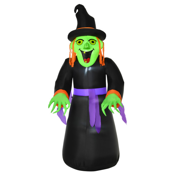 Bild 1 von HOMCOM Aufblasbare Hexen Hexenkessel Figur Luftfigur Halloween Deko mit LED Beleuchtung Polyester Schwarz 100 x 100x 252 cm
