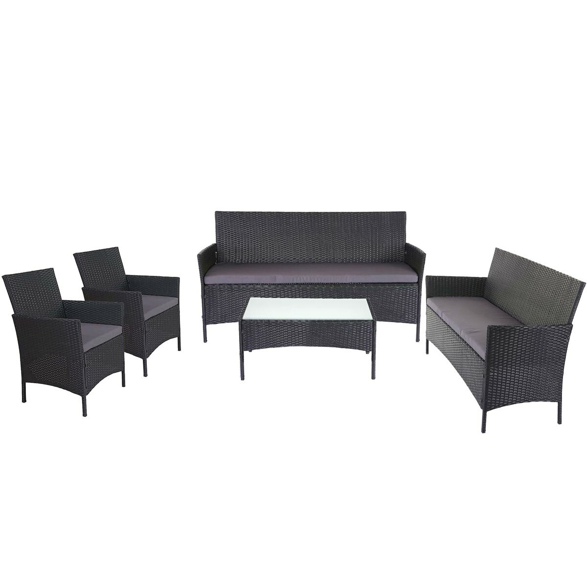 Bild 1 von 3-2-1-1 Poly-Rattan Garten-Garnitur Hamar, Lounge-Set Sitzgruppe Sofa ~ anthrazit, Kissen anthrazit