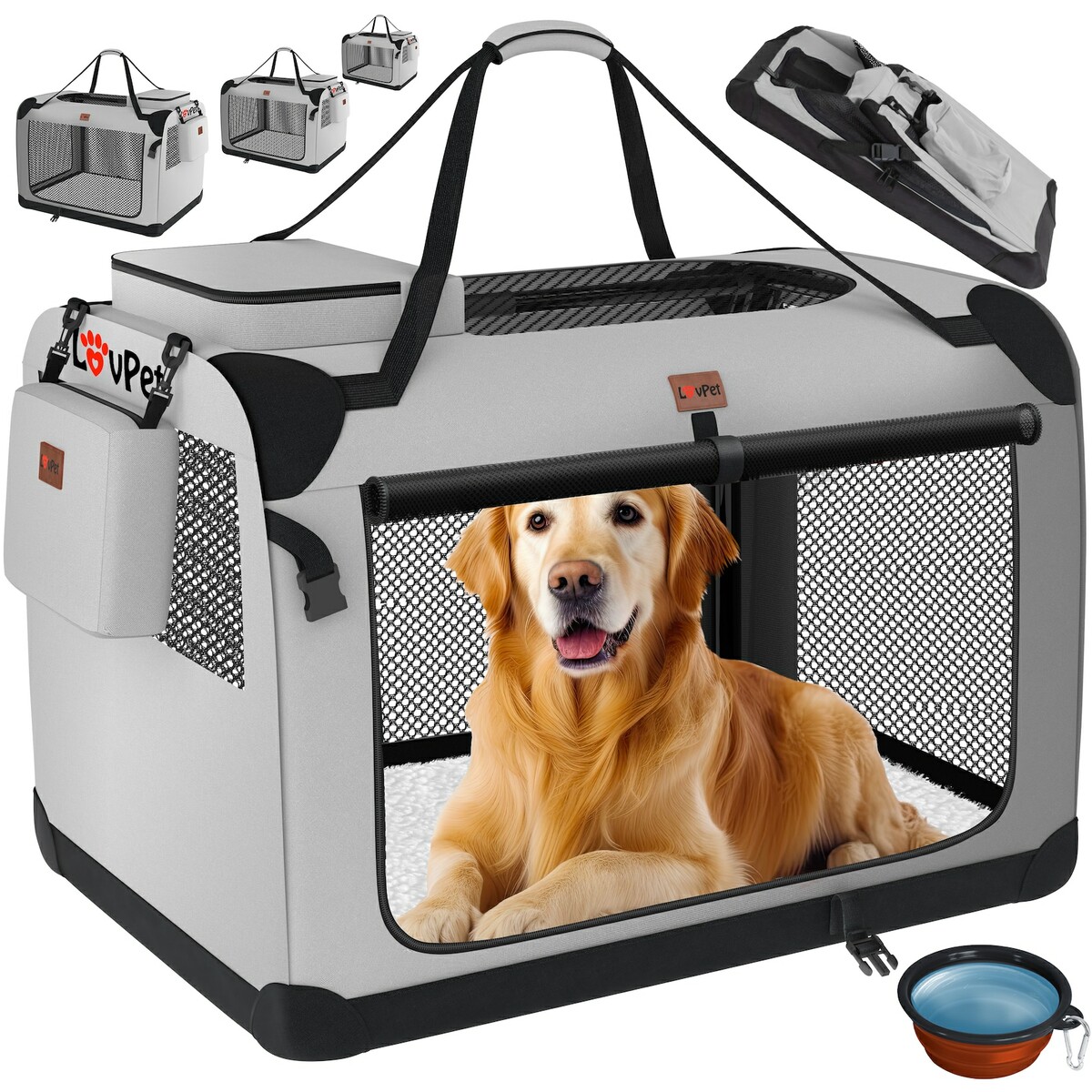Bild 1 von LOVPET® Hundebox Hundetransportbox faltbar Inkl.Hundenapf Transporttasche Hundetasche Transportbox für Haustiere, Hunde und Katzen Haustiertransportbox