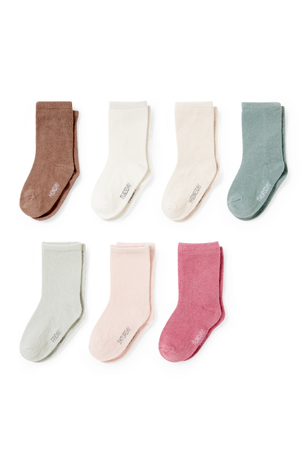 Bild 1 von C&A Multipack 7er-Wochentage-Baby-Socken mit Motiv, Pink, Größe: 21-23