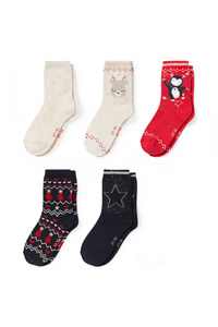 C&A Multipack 5er-Weihnachten-Socken mit Motiv, Rot, Größe: 31-33