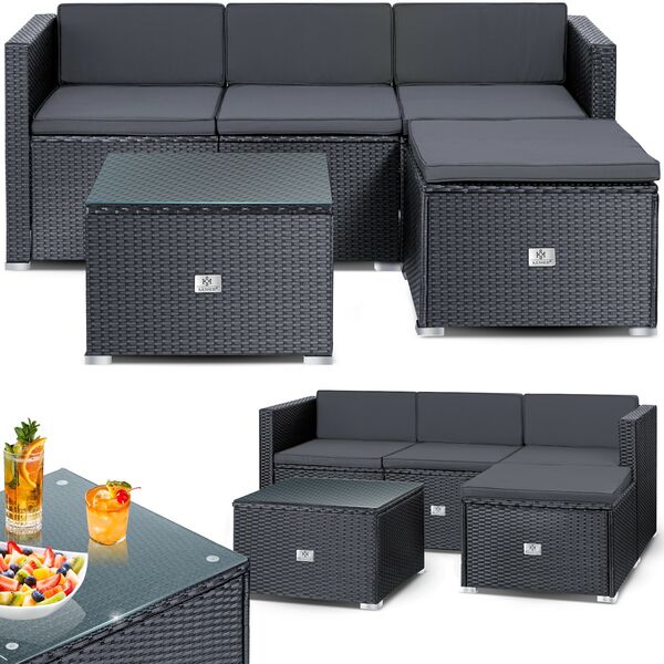 Bild 1 von KESSER® Polyrattan Lounge Aruba – Gartenlounge für 3-4 Personen Gartenmöbel-Set Sitzgruppe aus 3er Gartensofa, Sessel, Hocker und Beistelltisch mit Sitzkissen - für Garten, Terrasse und Balkon