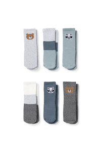 C&A Multipack 6er-Waldtiere-Baby-Anti-Rutsch-Socken mit Motiv, Grau, Größe: 21-23