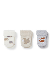 C&A Multipack 3er-Waldtiere-Erstlings-Socken mit Motiv, Weiß, Größe: 12-13