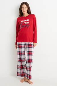 C&A Pyjama mit Flanellhose, Rot, Größe: XS