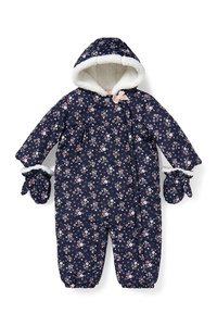 C&A Baby-Schneeanzug mit Kapuze-geblümt, Blau, Größe: 92