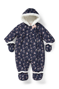 C&A Baby-Schneeanzug mit Kapuze-geblümt, Blau, Größe: 68