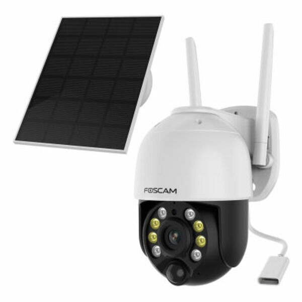 Bild 1 von Foscam B4 WLAN Überwachungskamera Weiß inkl. Solarpanel 4MP (2560x1440), Akkubetrieb, WLAN, Schwenk- und Neigefunktion