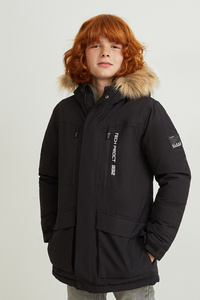 C&A Jacke mit Kapuze und Kunstfellbesatz, Schwarz, Größe: 170