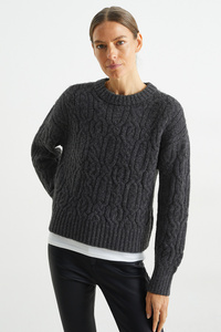 C&A Pullover mit Zopfmuster, Grau, Größe: XL