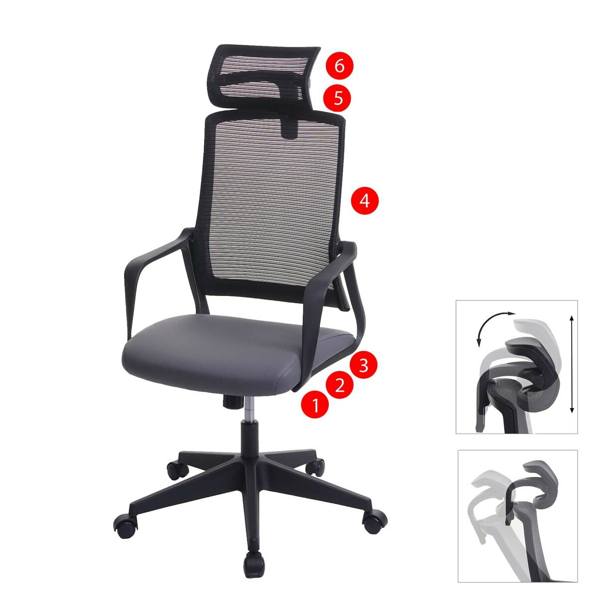 Bild 1 von Bürostuhl MCW-J52, Drehstuhl Schreibtischstuhl, ergonomisch Kopfstütze, Kunstleder ~ grau
