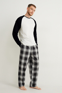 C&A Pyjama mit Flanellhose, Schwarz, Größe: 3XL