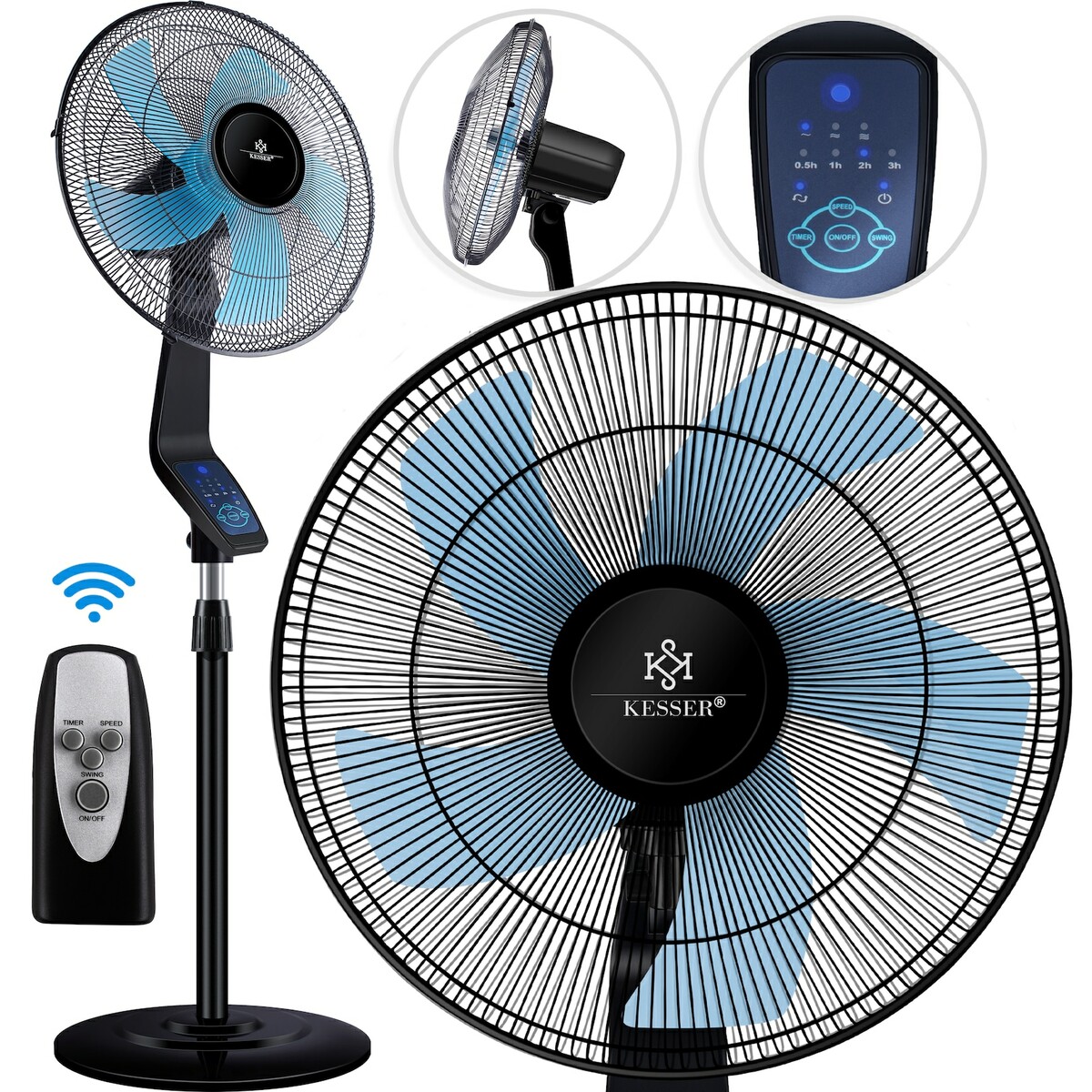 Bild 1 von KESSER® Standventilator mit Fernbedienung , Timer Standlüfter - Oszillationsfunktion 80 Grad , 50W – 3 Geschwindigkeitsstufen , höhenverstellbarer Ventilator  Standfuß - Neigungswinkel verstell