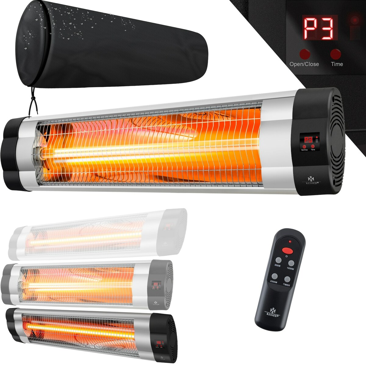 Bild 1 von KESSER® Infrarotstrahler 2500 Watt Infrarot Heizstrahler mit Fernbedienung Terrassenstrahler inkl. Schutzhülle Wärmestrahler Quarzstrahler , Wandhalterung Terrassenheizer