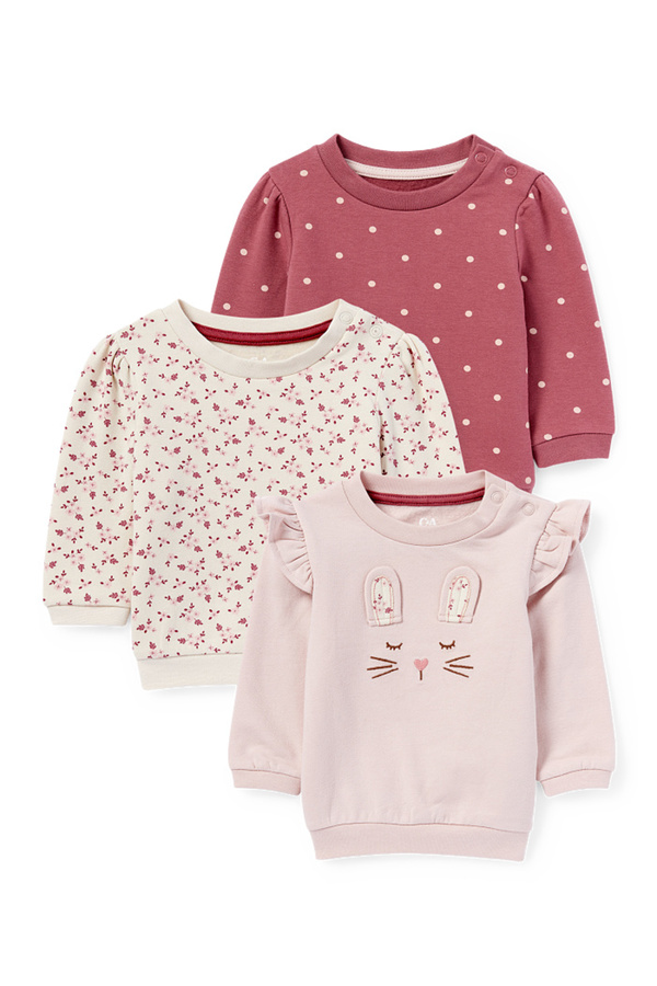 Bild 1 von C&A Multipack 3er-Baby-Sweatshirt, Pink, Größe: 56