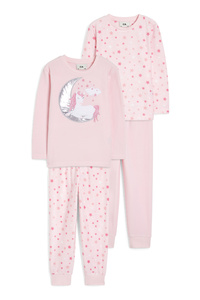 C&A Multipack 2er-Einhorn-Fleece-Pyjama-4 teilig, Rosa, Größe: 110