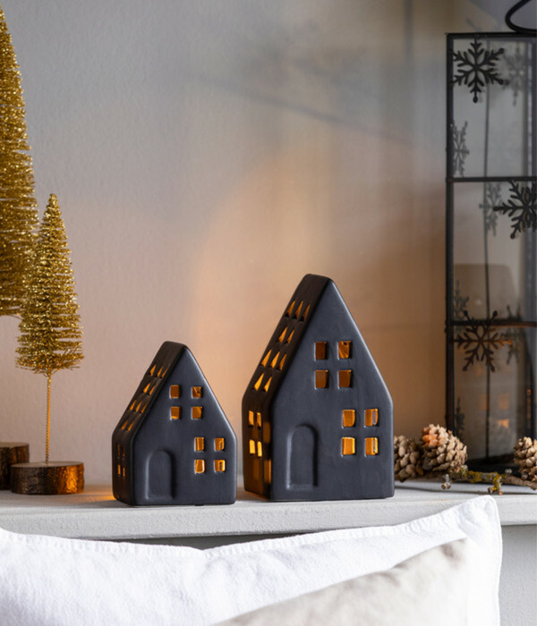 Bild 3 von Dehner Porzellan-Teelichthaus-Set, schwarz, 2-teilig