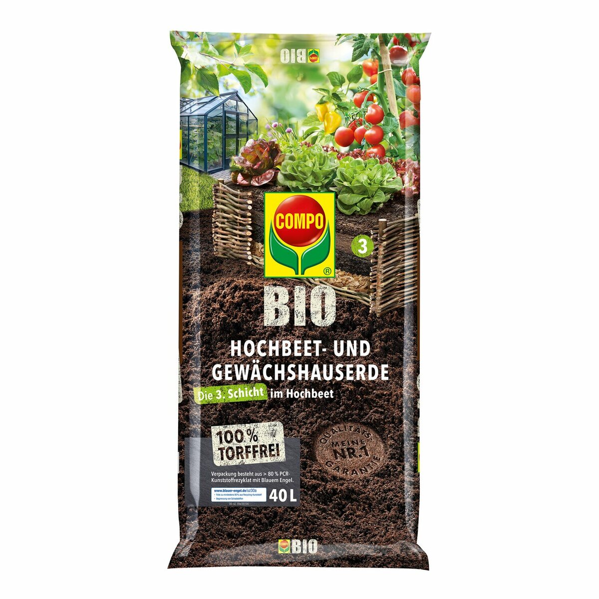 Bild 1 von Compo Bio Hochbeet- und Gewächshauserde Torffrei 2.040 l (51x 40 l) 1 Palette