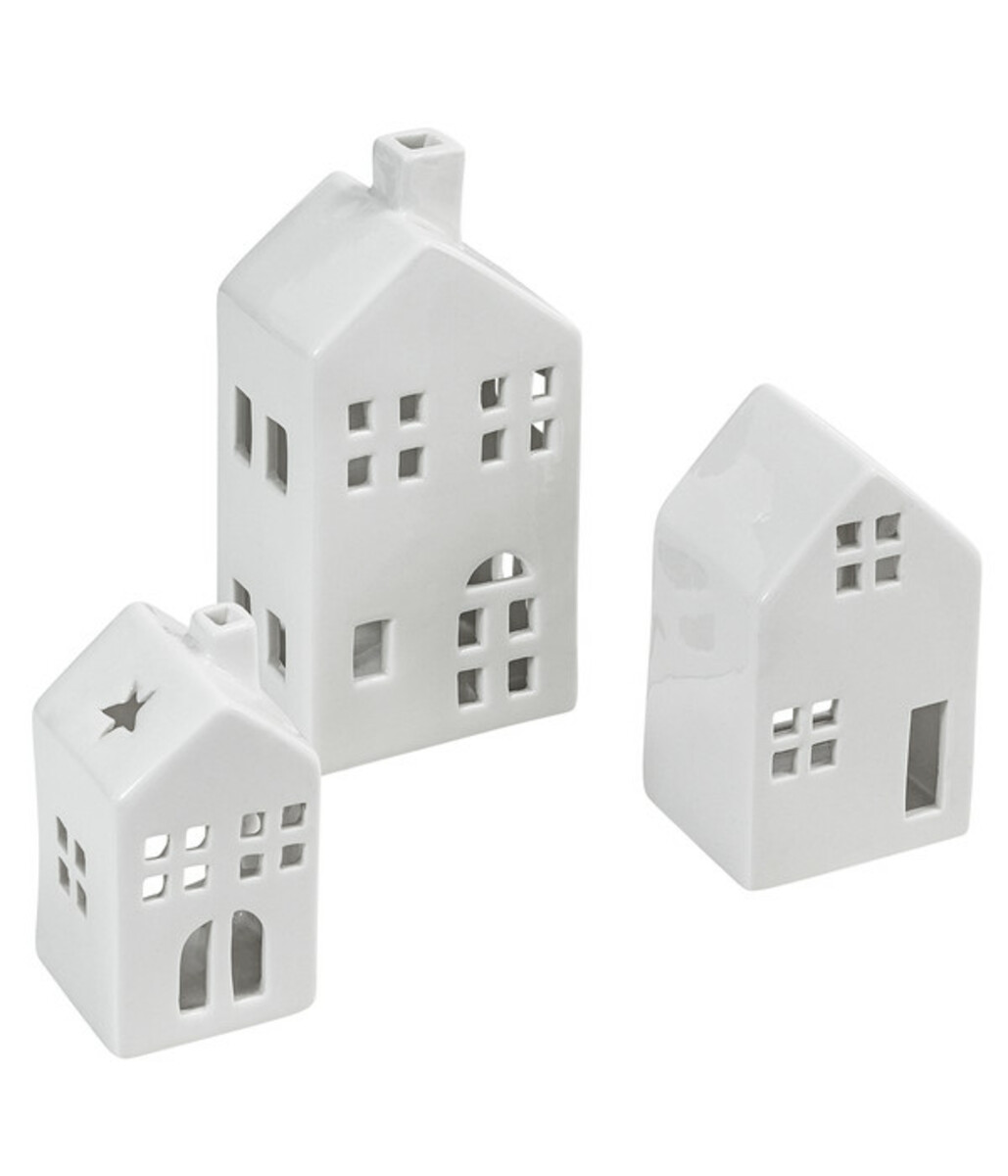 Bild 1 von Dehner Porzellan-Teelichthaus-Set 3, weiß, 3-teilig