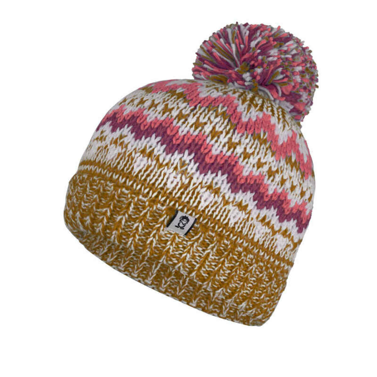 Bild 1 von Mädchen Bommelmütze Kristiansand Karamell-Braun/Lachsrosa/Burgunderrot