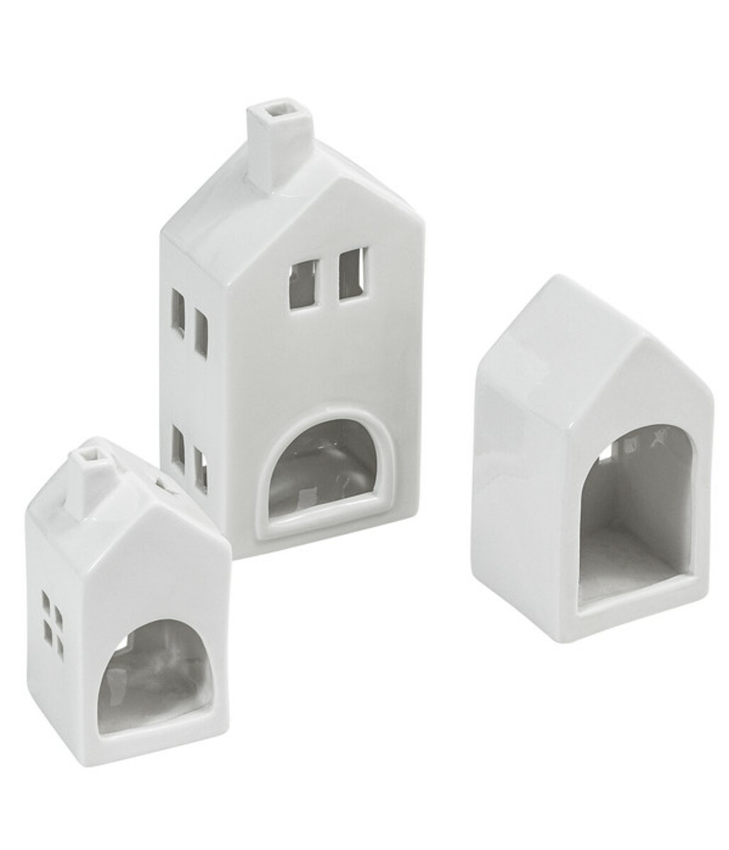 Bild 2 von Dehner Porzellan-Teelichthaus-Set 3, weiß, 3-teilig