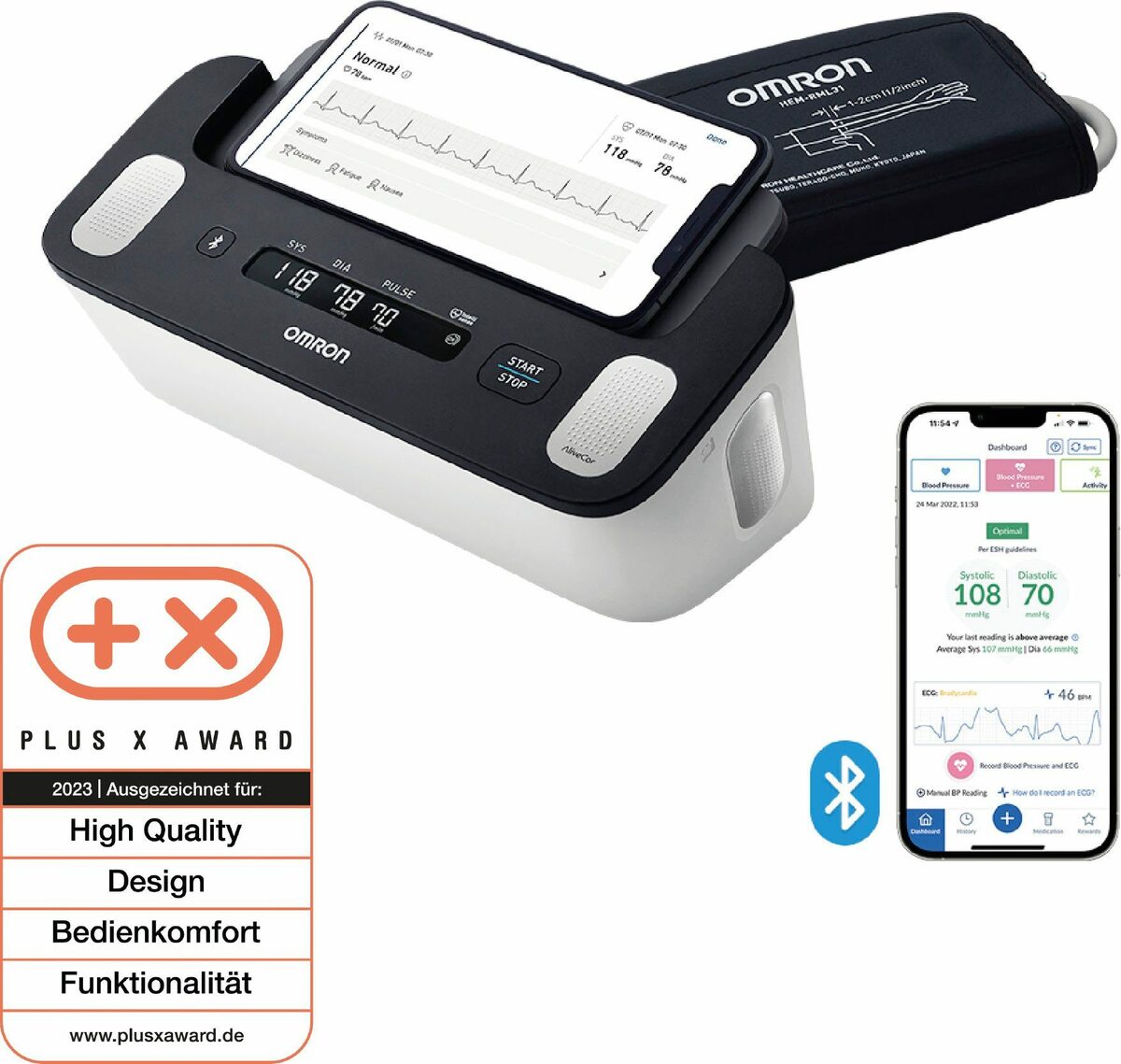 Bild 2 von Omron Blutdruckmessgerät Complete smartes Blutdruck- & EKG-Messgerät, JETZT mit 1 Jahr OMRON connect Premium Abonnement GRATIS