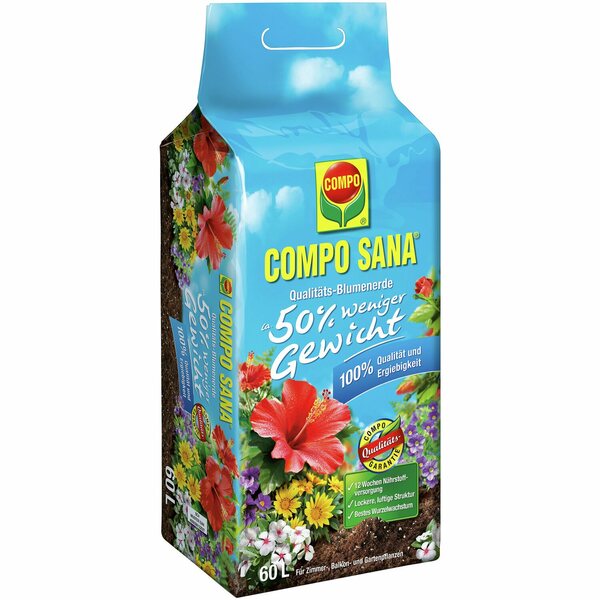 Compo Sana Terriccio Per Fiori - 70 Litri Con Attivatore Agrosil E Perlite, Concime Fino A 8 Settimane
