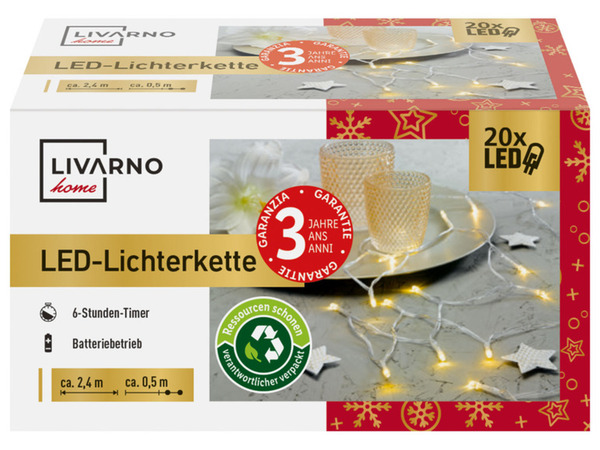 Lightsgo LED-Lichterkette – Batteriebetrieben, 20 LEDs, Schneeball-Form, 2 Meter, Kaltweiß