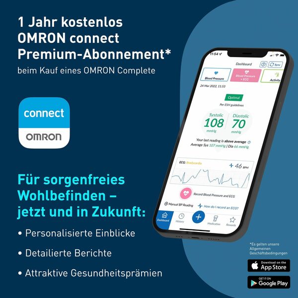Bild 4 von Omron Blutdruckmessgerät Complete smartes Blutdruck- & EKG-Messgerät, JETZT mit 1 Jahr OMRON connect Premium Abonnement GRATIS