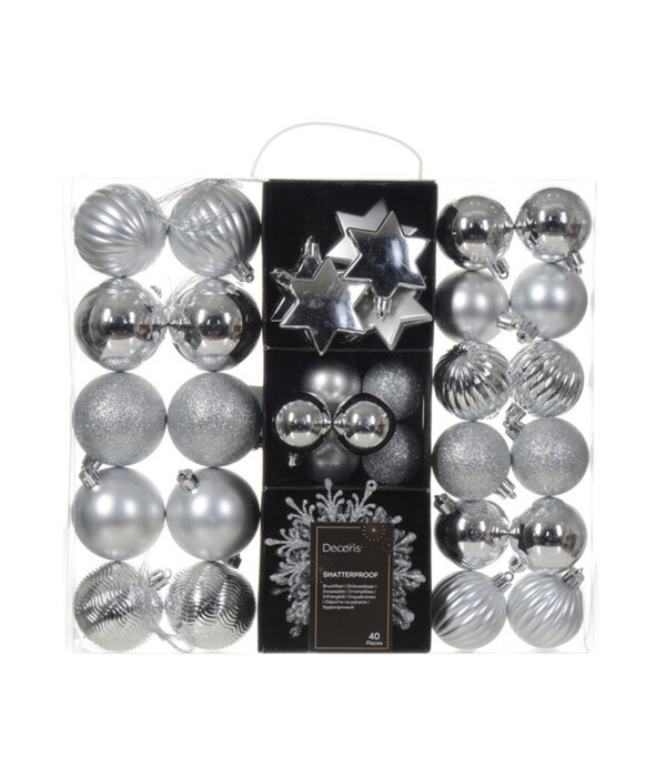 Bild 1 von Decoris Christbaumschmuck-Set, silber, 40-teilig