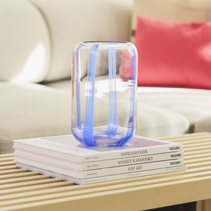 Vase Glas Streifen Blau Hoch