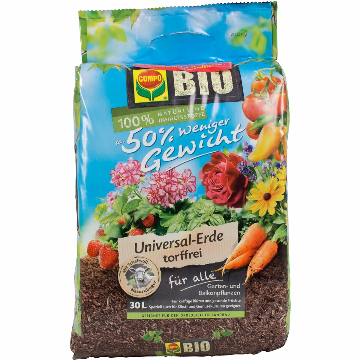 Bild 1 von Compo Bio Universal-Erde torffrei weniger Gewicht 2.160 l (72 x 30 l) 1 Palette