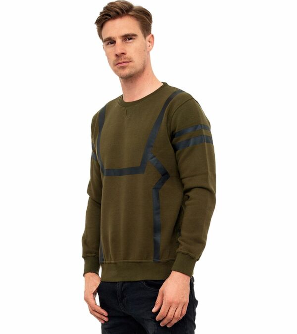 Bild 1 von RUSTY NEAL Herren Rundhals-Pullover Sweater mit Kontraststreifen R-19045 Khaki/Schwarz