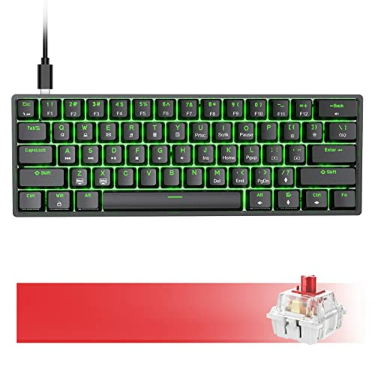 Bild 1 von Dierya DK61se 60% Mechanische Gaming Tastatur Typ C verkabelt 61 Tasten ABS Tastenkappe mit RGB-Hintergrundbeleuchtung,Anti-Ghosting-Tasten für Computer/PC/Lapto/MAC