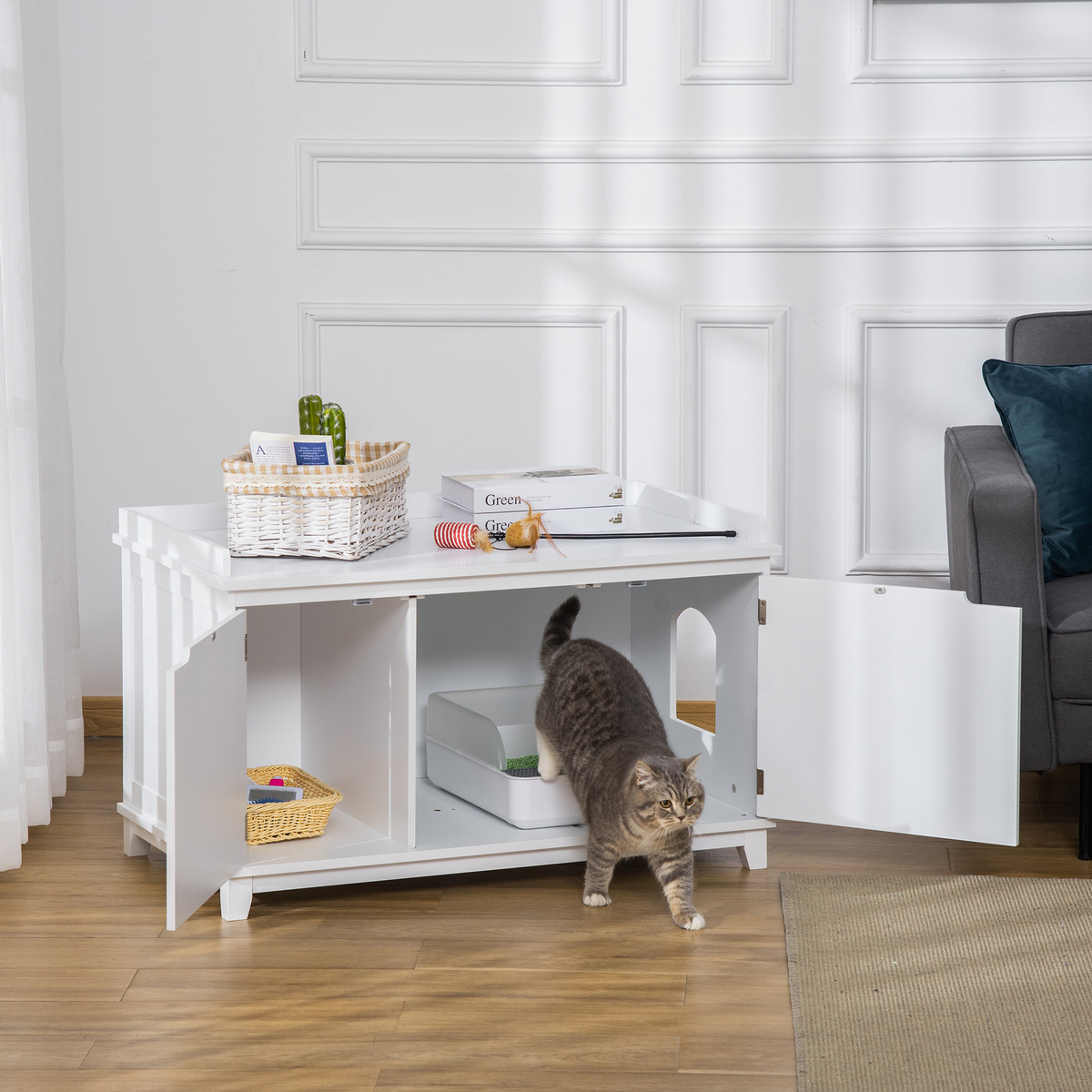 Bild 2 von PawHut Katzenschrank für Katzentoilette Katzenklo Katzenhaus Katzenkommode Katzenhöhle mit Trennwand