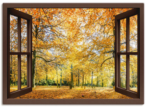 Artland Wandbild "Fensterblick - Herbstwald Panorama", Fensterblick, (1 St.), als Leinwandbild, Wandaufkleber oder Poster in versch. Größen