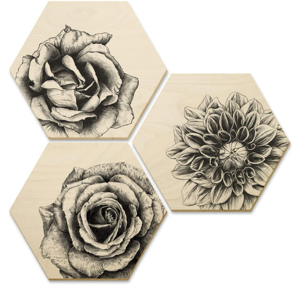Bild 1 von Wall-Art Mehrteilige Bilder "Hexagon Holzbilder Blumen Set", (Set, 3 St.)
