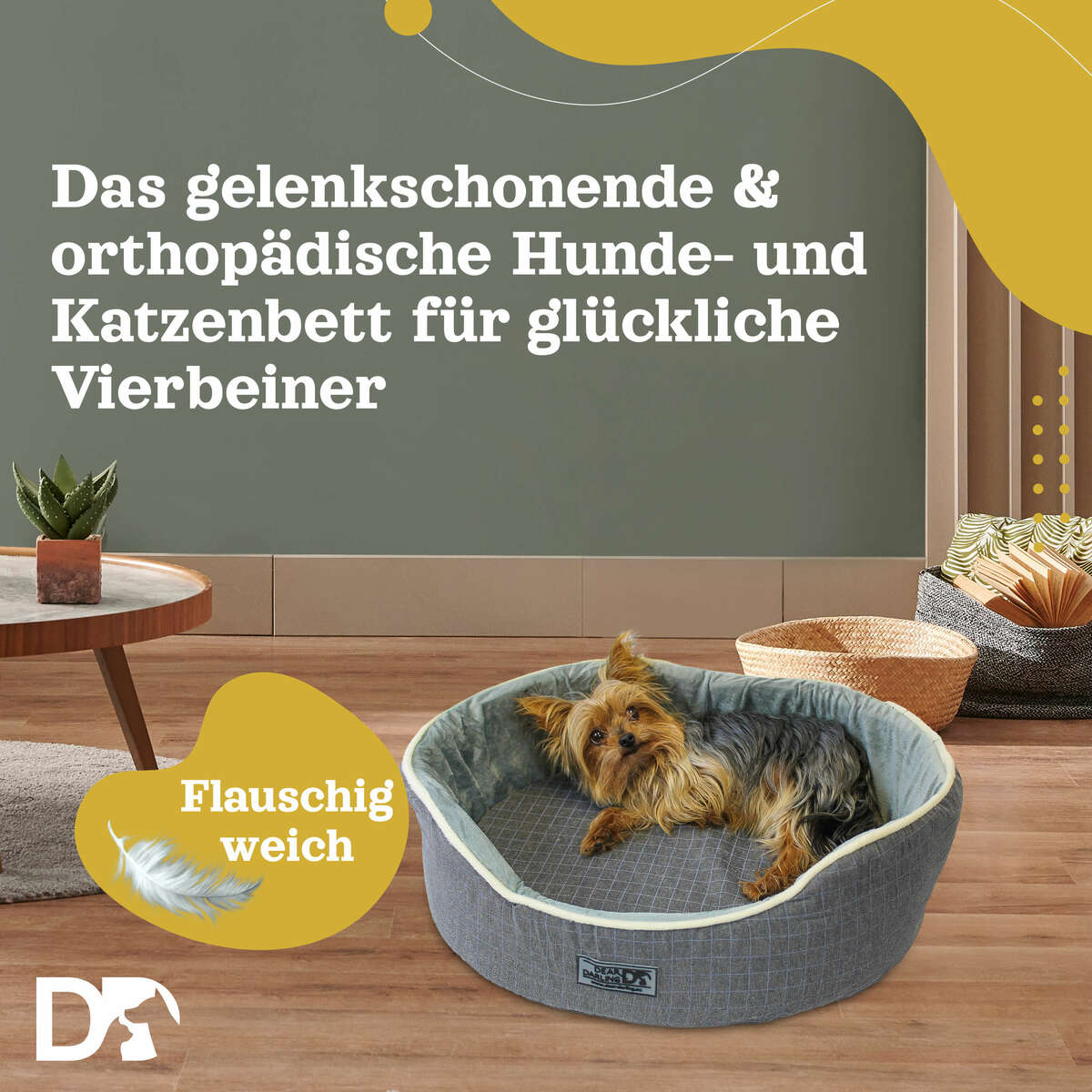 Bild 2 von DEAR DARLING DD-05GRXL Luxus Hundebett Katzenbett Anthrazit Gr.XL 90x70cm Korb Memoryschaum Matratze