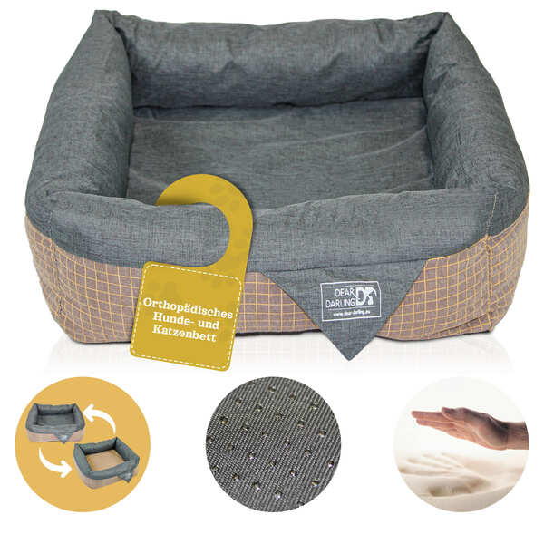 Bild 1 von DEAR DARLING DD-06 Luxus Hundebett Braun Anthrazit Gr. L 80x80cm Memoryschaum Matratze