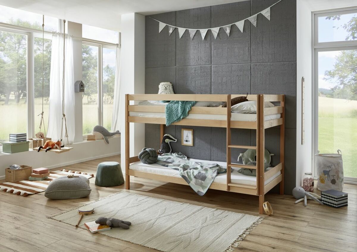 Bild 1 von RELITA Etagenbett Lupo mit 2 Liegeflächen 90 x 200 cm, ohne Lattenrost, Buche massiv geölt