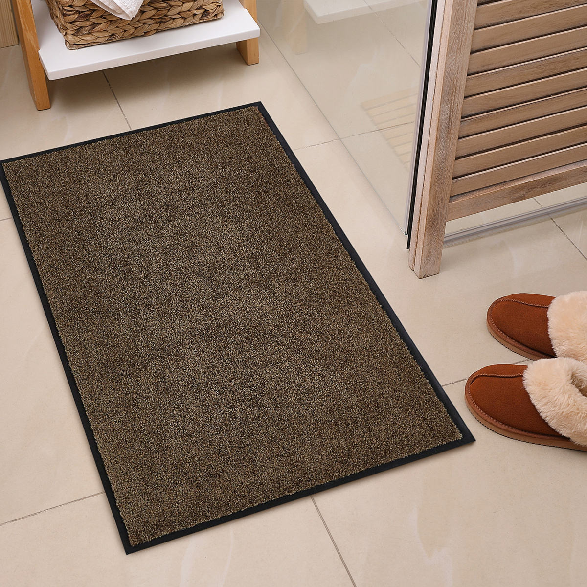 Bild 2 von HOMCOM Fußmatte waschbar Gummiumrandung rutschfest Braun 90 x 60 x 0,7 cm