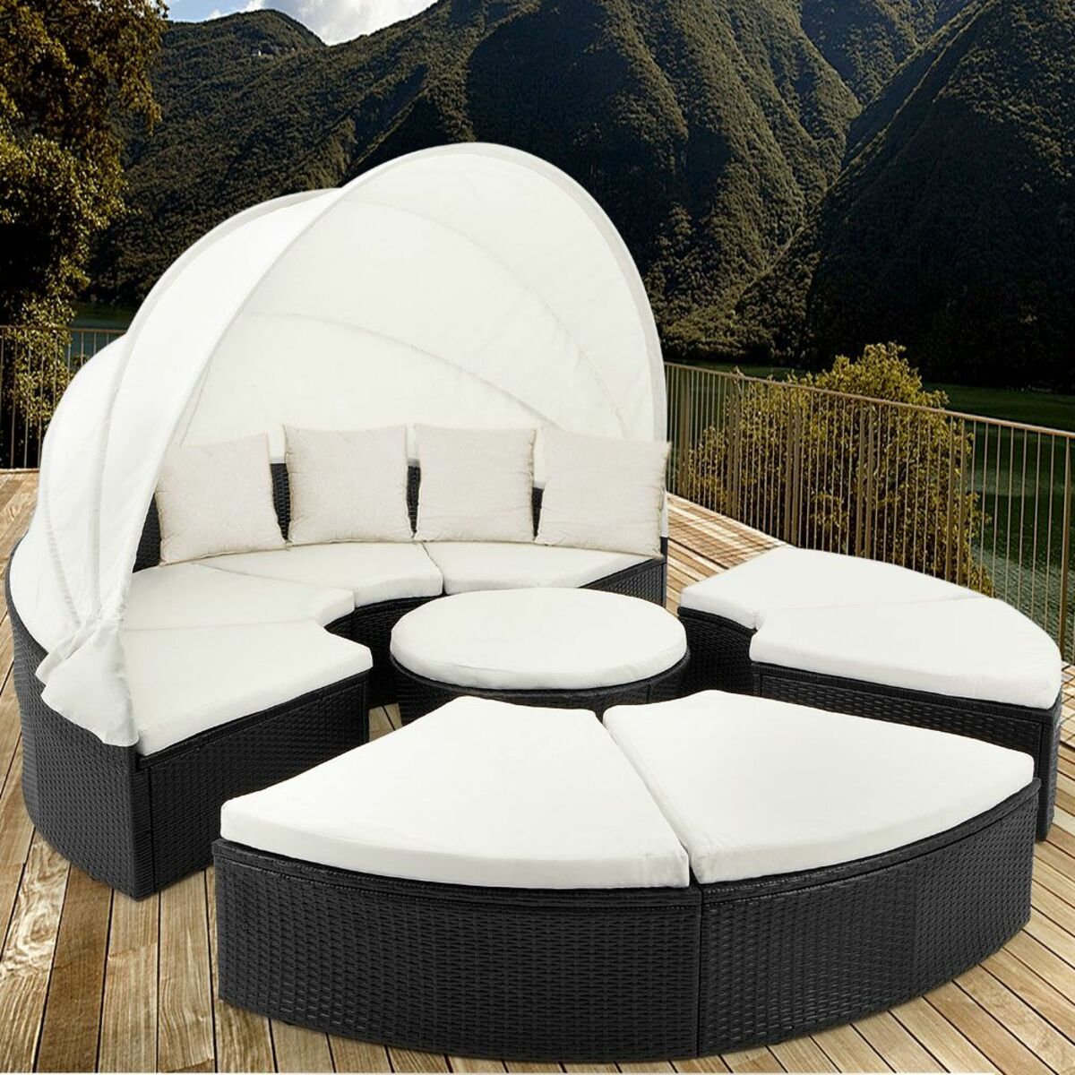 Bild 1 von Casaria® Sonneninsel Polyrattan mit Sonnendach 230 x 230 x 65cm schwarz/creme