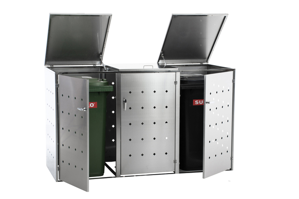 Bild 2 von HC Garten & Freizeit 3er Mülltonnenverkleidung Mülltonnenbox Raute, Edelstahl