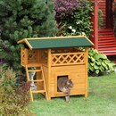 Bild 4 von PawHut Katzenhaus Tannenholz Kleintierhaus für Katzen mit Terrasse und Treppe Katzenhöhle für drinne