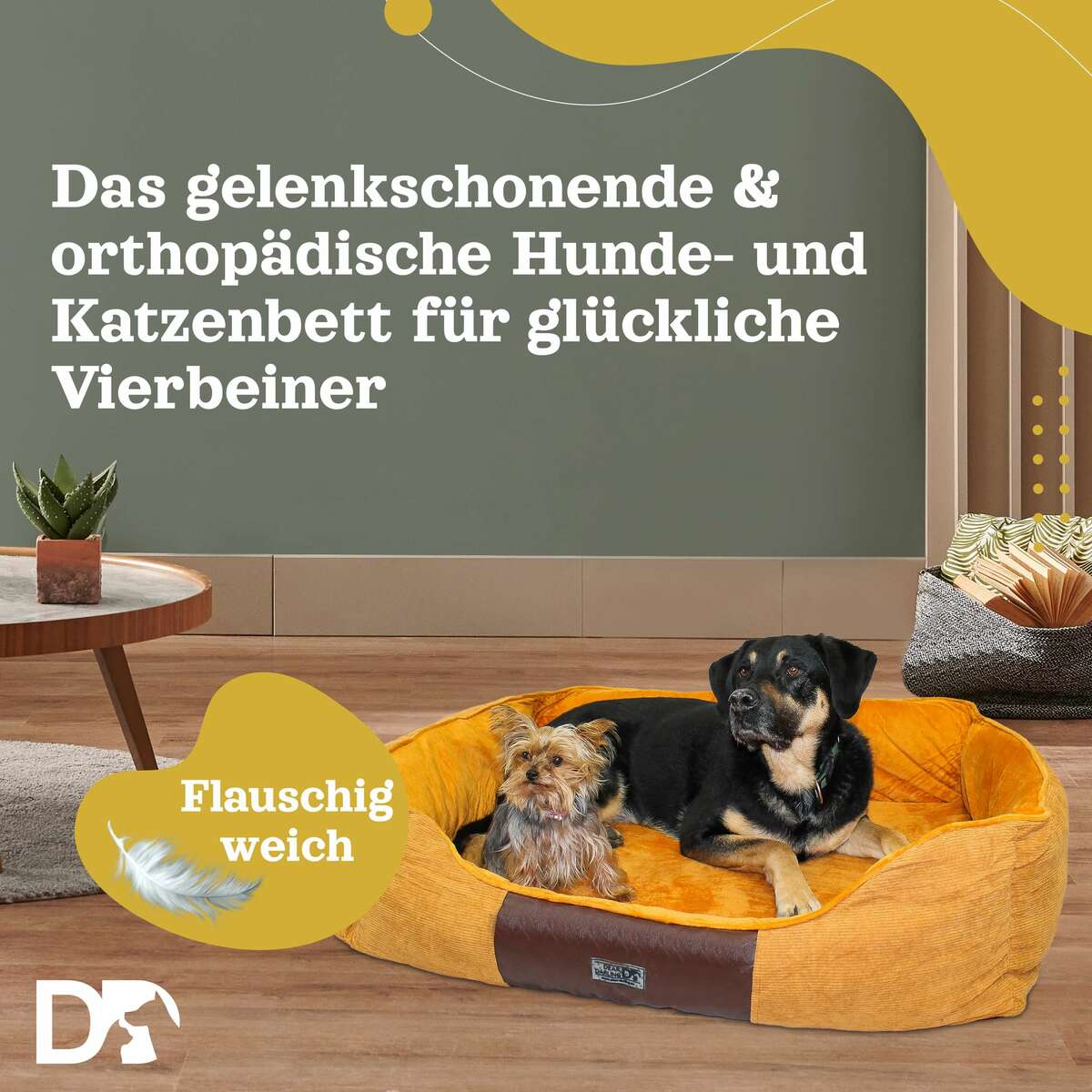 Bild 2 von DEAR DARLING DD-04BRS Luxus Hundebett Katzenbett braun Gr. S 50x40cm mit Memoryschaum Matratze