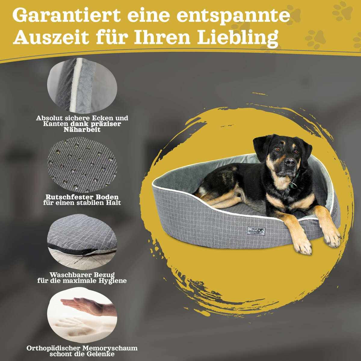 Bild 4 von DEAR DARLING DD-05GRXL Luxus Hundebett Katzenbett Anthrazit Gr.XL 90x70cm Korb Memoryschaum Matratze