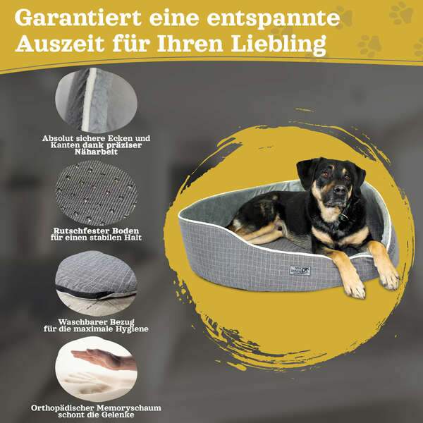 Bild 4 von DEAR DARLING DD-05GRXL Luxus Hundebett Katzenbett Anthrazit Gr.XL 90x70cm Korb Memoryschaum Matratze
